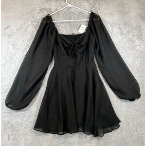 Windsor Dress Small Black Smocked‎ Back Long Sleeve Knee Length NWT